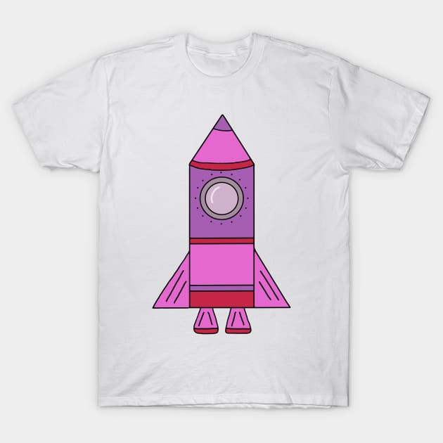 Cute Pink Rocket Ship Pattern T-Shirt by OneLook